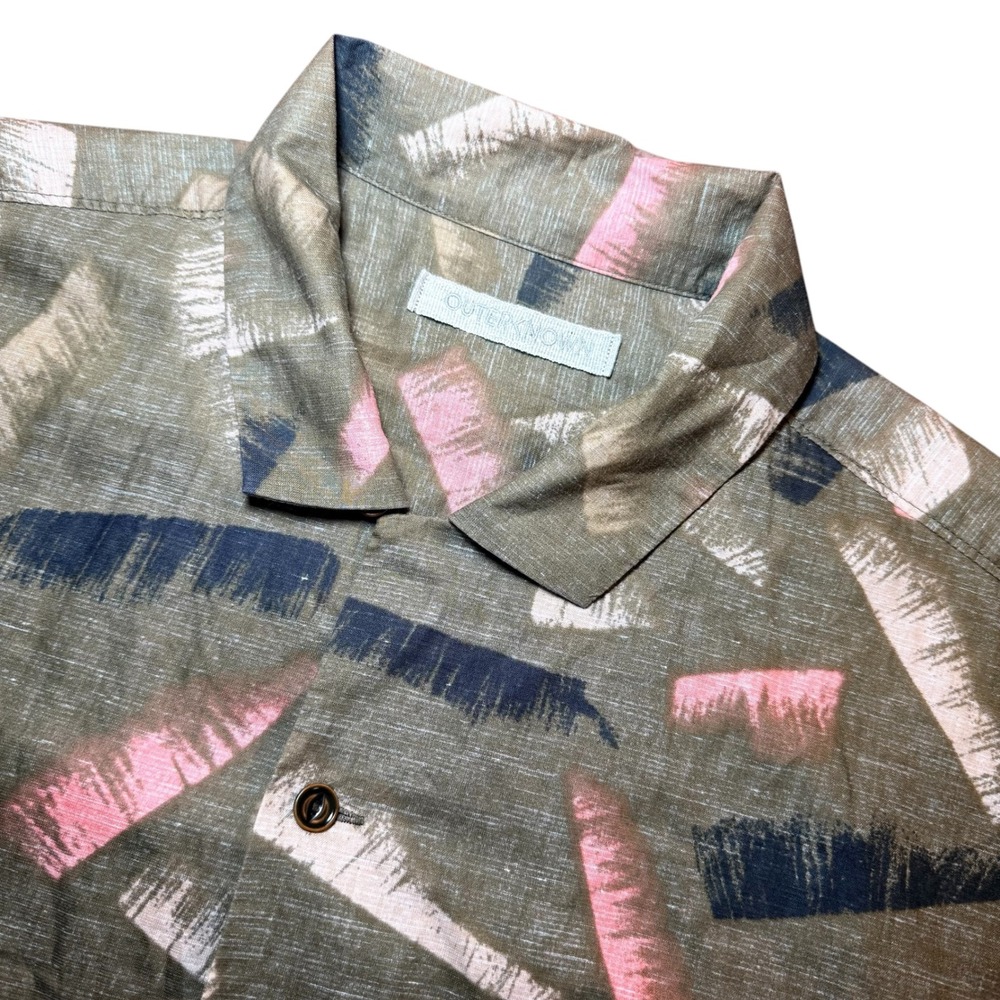 Outerknown Mens L Organic Cotton Hemp Abstract Print Short Sleeve Button Shirt
